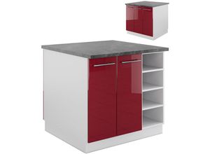 4066731195145 - Kücheninsel Küchenblock Einbauküche Fame-Line Weiß Bordeaux-Rot 90 cm modern Hochglanz Küchen Schränke Regalunterschrank Küchenunterschrank Regalinselunterschrank Softclose-Scharnier Küchenmöbel