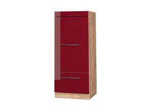 4066731196371 - Mikrowellenumbauschrank Küchenschrank Küchenmöbel Fame-Line Eiche Bordeaux Rot 60 cm modern Hochglanz Küche Einbauküche Blende Hochschrank Schublade Mikrowelle Backofen Küchenzeile