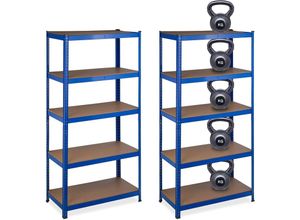 4052025416294 - Relaxdays - 2 x Schwerlastregal hbt 180x90x45 cm bis 1325kg 5 Ebenen Lagerregal Speisekammer Keller Garage Stahl mdf blau