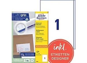 4004182034187 - AVERY Zweckform UltraGrip Universaletiketten 3418 Selbsthaftend DIN A4 Weiß 200 x 297 mm 100 Blatt à 1 Etiketten