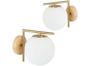 4052025220365 - Relaxdays - 2x Wandleuchte globi Metall Glas Kugel-Schirm modern Design Wandlampe h x b x t 22 x 195 x 28 cm messing matt