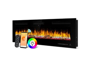 4260751948419 - KESSER® Elektrokamin Wandkamin Elektrischer Kamin mit Heizung 9 Farbmodi LED flammeneffekt 900 1800 W Kaminofen Wand und einbaukamin Wandmontage Heizung App-Funktion Fernbedienung Touchscreen