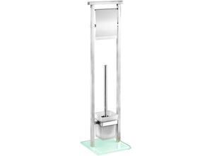 4008838240106 - Stand WC-Garnitur Debar Edelstahl rostfrei Silber matt Edelstahl rostfrei satiniert Glas weiß - silber matt - Wenko