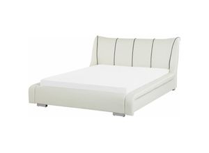 4251682218061 - Beliani - Lederbett Weiß 140 x 200 cm Lattenrost Dekorative Ziernähten Gebogene Form Gepolsterte Kopfteil Modern - Weiß