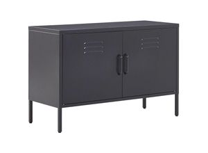 4251682265492 - Metallschrank Schwarz Stahl 100 x 40 x 65 cm Sideboard mit hohen Füßen Türen Griffen Regalboden Wohnzimmer Büro Arbeitszimmer Flur Bad - Schwarz