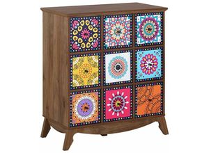 4251682225489 - Kommode Bunt Dunkles Holzfarbton mdf Platte Faserplatte 92 x 79 x 40 cm Boho Zeitgenössisch Marokkanischer Viel Schubladen Wohnzimmer - Dunkler