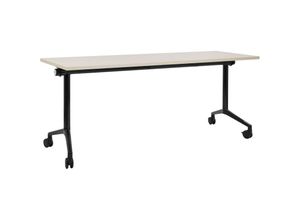 4255664877383 - Beliani - Schreibtisch Heller Holzfarbton u Schwarz 180 x 60 cm Klappbar Faltbar mit Rollen Mobil Bürotisch für Homeoffice Büro Modernes Design