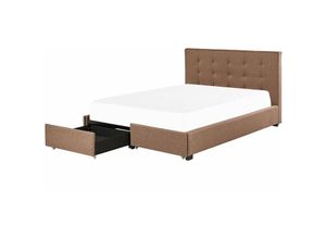 4251682289832 - Beliani - Polsterbett Braun Leinenoptik 180 x 200 cm mit Bettkasten Stauraum Modern Elegant Glamourös Gepolstertes Bett für Schlafzimmer - Braun