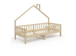 4251421952843 - Hausbett Kinderbett Spielbett Noemi 90x200cm natur Rausfallschutz