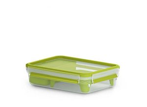 4009049449203 - Clip & Go Brunchbox rechteckig 1200 ml Mit Gittereinsatz für 2 Ebene und extra Einsatz für Snacks Farbe transparent   grün