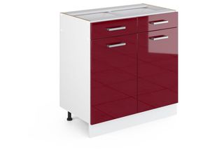 4251421935648 - Schubladenunterschrank R-Line 80 cm Weiß Bordeaux-Rot Hochglanz modern Vicco