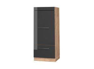 4066731196357 - Mikrowellenumbauschrank Küchenschrank Küchenmöbel Fame-Line Eiche Anthrazit 60 cm modern Hochglanz Küche Einbauküche Blende Hochschrank Schublade Mikrowelle Backofen Küchenzeile