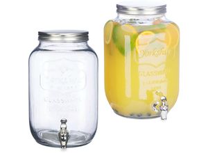 4052025439514 - Relaxdays - 2 x Getränkespender 8 l Glas Zapfhahn Retro Saftspender Gastro Vintage Limonadenspender Gartenparty klar