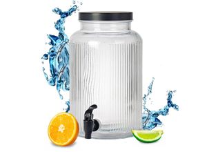 4262371538896 - Spetebo - Getränke Spender mit Zapfhahn - 5 Liter - Glas Wasserspender mit Schraubverschluss - Wasser Saft Limonade Getränke Spender Dispenser