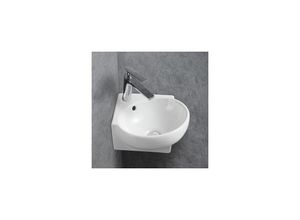 0685717184351 - - Eckwaschbecken Wandwaschbecken KW198A aus Keramik für Gäste-WC - 395 x 365 x 14 cm - Weiß glänzend Mit Blende Chrom