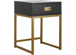 4251682256216 - Beliani - Beistelltisch Schwarz mit Schublade mit Metallgestell in Gold Elegante Optik rechteckig Modern Glamourös Wohnzimmer Schlafzimmer