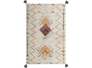 4255664802606 - Beliani - Teppich Beige Baumwolle Rechteckig 140 x 200 cm Geometrisches Muster Quasten Handgetuftet Boho Kurzhaar Fußbodenheizung Geeignet Wohnzimmer