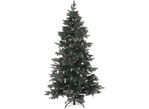 4251682244305 - Beliani - Weihnachtsbaum 180 cm Grün  Rot Schnee bestreut mit Zapfen Stechpalmenbeeren und Kunstschnee Weihnachtszeit  Weihnachten  Wohnzimmer Modern