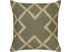 4255664810489 - Beliani - Streukissen Grün und Beige aus Jute und Wolle 45 x 45 cm mit geometrischem Muster verwaschene Farben - Grün