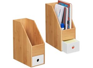 4052025411930 - Relaxdays - 2 x Stehsammler für A4 Papier Büro Organizer Bambus mdf Zeitschriftensammler HxBxT 30 x 12 x 23 cm natur-weiß