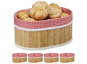 4052025419127 - Relaxdays - 5 x Brotkörbchen Bambus Stoffeinsatz HxBxT 165 x 335 x 235 cm Aufbewahrungskörbchen für Frühstückstisch natur