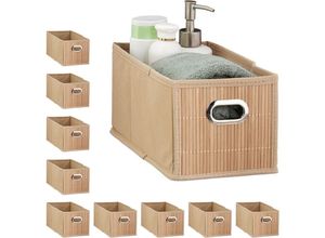 4052025421731 - Relaxdays - 10 x Aufbewahrungskorb Bambus Badkörbchen rechteckig faltbar Regalkorb lang & schmal hbt 14 x 15 x 31 cm natur