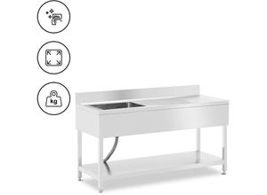 4062859232144 - Royal Catering - Spültisch 1 Becken zu 500 x 400 x 250 mm extra Ablage Edelstahl-Spültisch Gastro - Silbern