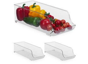 4052025484880 - Relaxdays - 3 x Kühlschrank Organizer Lebensmittel Aufbewahrung h x b x t 105 x 14 x 35 cm längliche Küchenbox transparent