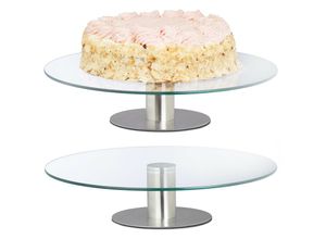 4052025445522 - Tortenplatte mit Fuß 2er Set drehbar ∅ 30 cm zum Servieren runde Kuchenplatte Glas transparent silber - Relaxdays