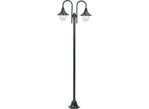 8718475610588 - Bonnevie - Garten-Pollerleuchte E27 220 cm Aluminium 2-Laterne Dunkelgrün vidaXL451027