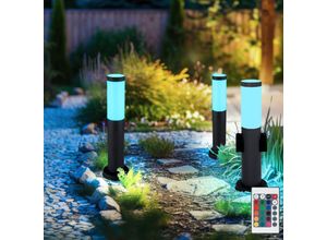 9007371498949 - Stehlampe dimmbar mit Fernbedienung Außenleuchte mit Steckdose Edelstahl led Sockellampe Gartenlampe Wegeleuchte anthrazit rgb Farbwechsel 85W