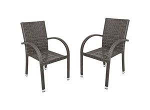 4041908094315 - - 2x Stappelstuhl alu Rattan-Optik Garten Möbel Veranda Terrasse Balkon dunkelgrau