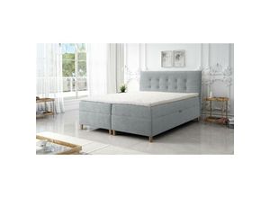 5905351277550 - Boxspringbett deise 140x200 Doppelbett Topper und Holzfüße LM3 Hellgrau - Furnix