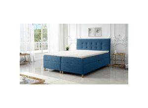 5905351277512 - Boxspringbett deise 120x200 Doppelbett Topper und Holzfüße LM11 Blau - Furnix