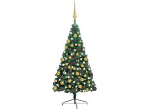 8720286495667 - Bonnevie - Künstlicher Halb-WeihnachtsbaumKunstbaum Beleuchtung Kugeln Grün 180 cm vidaXL