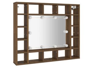 8720287087304 - Bonnevie - Spiegelschrank mit LEDBad Hängeschrank Braun Eiche-Optik 91x15x765 cm vidaXL