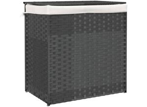 8721012050464 - Bonnevie - Wäschekorb mit 2 Fächern Grau 53x35x57 cm Poly Rattan vidaXL146965