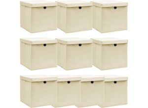 8719883891293 - Bonnevie - 10 Stk AufbewahrungsboxenWerkzeugaufbewahrung mit Deckel Creme 32x32x32 cm Stoff vidaXL