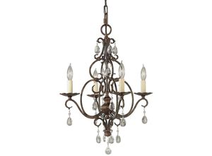 4255596731807 - Licht-erlebnisse - Kronleuchter Kristall Metall 422 cm breit h max 2191 cm in Bronze Antik E14 4-flammig Rustikal