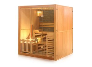 4251575100206 - Dewello - Finnische Traditionelle Sauna sarnia plus 180cm x 140cm für bis zu 4 Personen inkl 6 kw Harvia Ofen inkl komplettem Zubehör