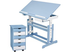 4260397650776 - tectake® Schreibtisch und Rollcontainer mit 6 Schubladen Tischplatte neigbar und 7-fach höhenverstellbar 63 bis 94 cm pflegeleicht