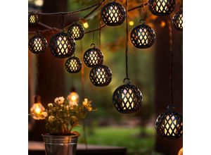 4059157385016 - LED Solar Lichterkette Aussen Solarlampe Garten Dekoration in Kugelform Flammeneffekt Kunststoff schwarz 16x LED warmweiß L 200 cm Terrasse