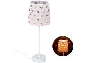 4052025904258 - Nachttischlampe Kinder Herzen Stoff Lampenschirm für Baby und Kind Kinderlampe HxD 43 x 16 cm rosa-weiß - Relaxdays