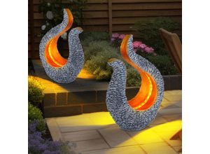 9007371501243 - Solarleuchte Gartendeko Solar Skulptur Steinoptik Solarlampe Design gold grau LED warmweiß LxBxH 235x11x345 cm 2er Set