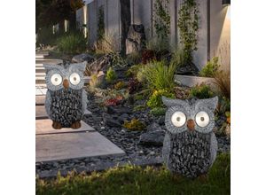 9007371501830 - - Solar Eule Gartenskulptur für Außen Gartendeko Figur Skulptur grau Akku Kunststoff 2x led 3000K LxBxH 135x115x195 cm 2er Set