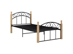 8720286196663 - Bonnevie - BettgestellSchlafzimmerbett Schwarz Metall und Massivholz Eiche 100x200 cm vidaXL