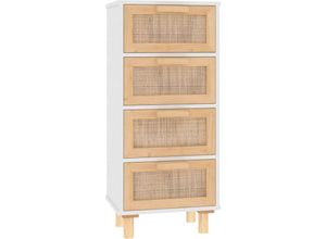 8720287102656 - Vidaxl - SideboardKommode Weiß 40x30x90 cm Massivholz Kiefer und Natur-Rattan