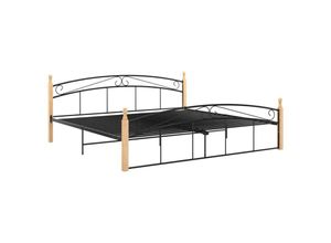 8720286196717 - BettgestellSchlafzimmerbett Schwarz Metall und Massivholz Eiche 200x200 cm vidaXL