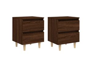 8720286854761 - Bonnevie - 2er-Set NachttischeBeistelltische mit Massivholz-Beinen Braun Eiche 40x35x50cm vidaXL