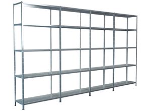 4058255070749 - Steckregal Stecksystem Grund- und 3x Anbauregale Regale Metall verzinkt 2000x4000x350 mm 20 Böden Gr B H T 400 cm x 200 cm x 35 cm silberfarben Werkstatt-Regale